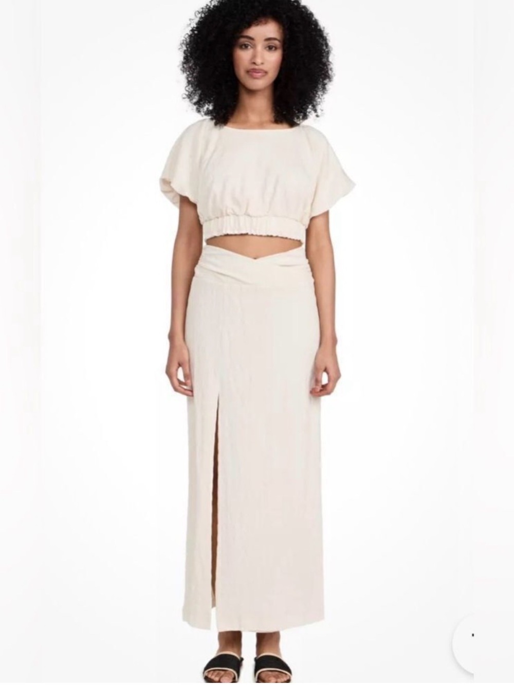 Free People Tovah Two Piece Cream Cropped Top & Maxi Skirt Front Slit